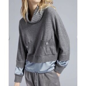 NWT Tricot‎ Chic Knitwear Wool Satin Turtleneck Luxury Sweater Italy Gray Size 6